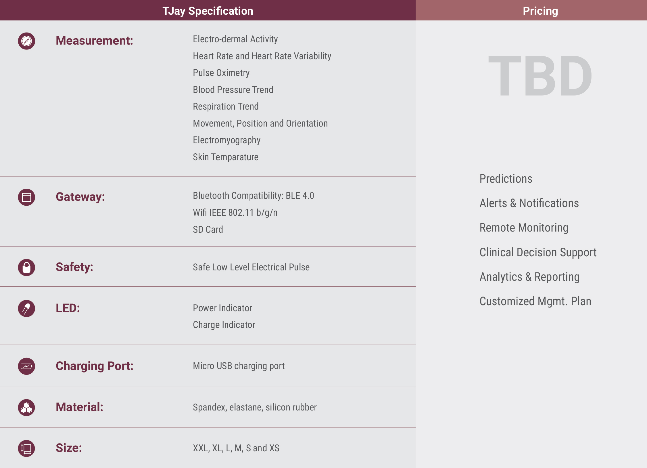 TJay Specifications